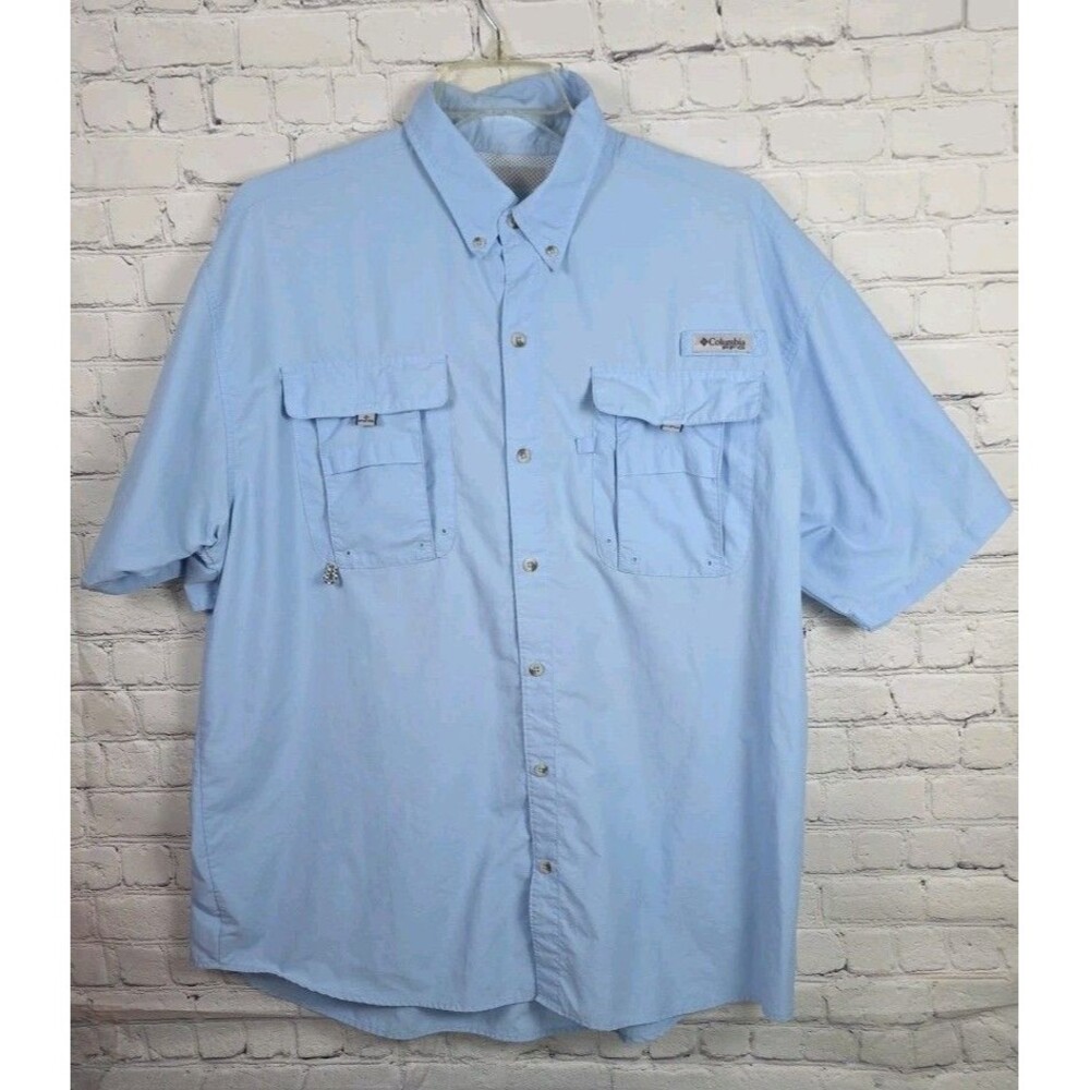 Columbia Men's XXL Blue PFG Omni-Shade Short Sleeve Fishing Shirt